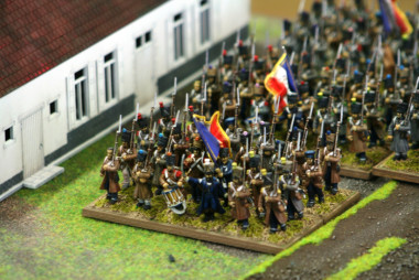 The Fench Troops advance past La Belle Alliance Inn