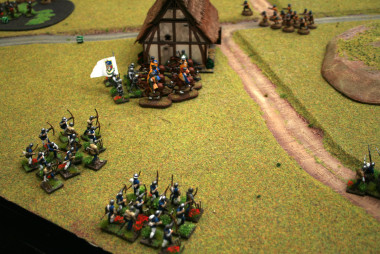 Foot Knights into battle whilst the archers await.