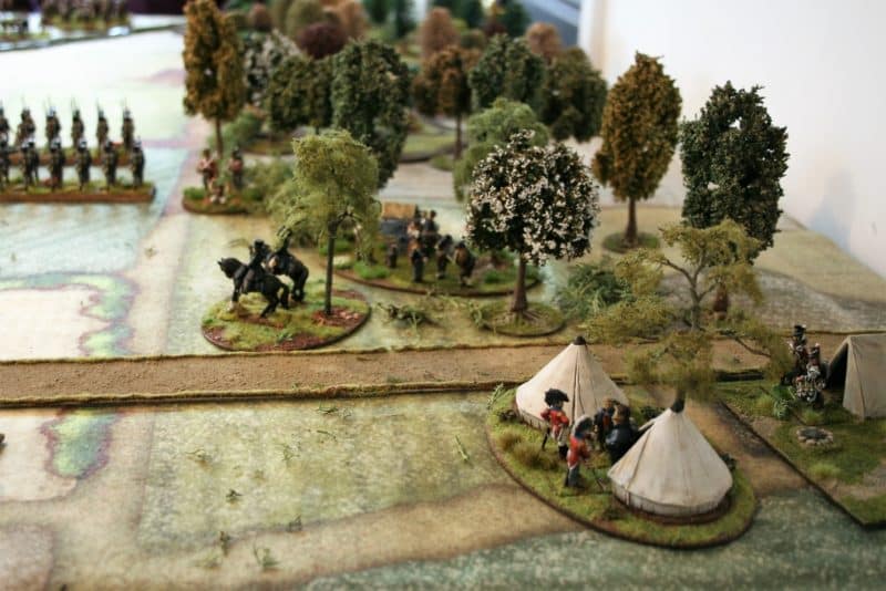 The British encampment at the edge of the Bossu wood 