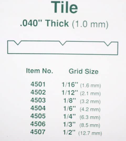 Tile 1/16" Squares 040" Thick 1.0mm Evergreen Sheet Styrene 4501 1.6mm 