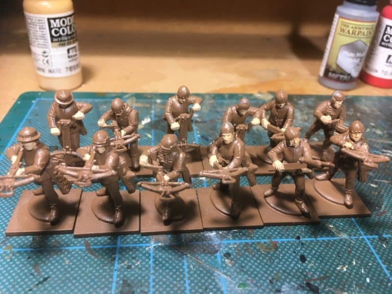 Crossbowmen primed and ready to paint - flesh already done.