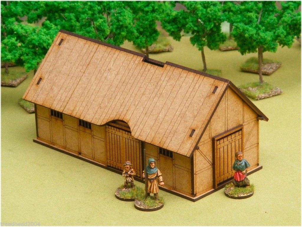 DARK AGE CART/BARN/STABLE PAINTED 28mm MDF BUILDING FULLY ASSEMBLED 
