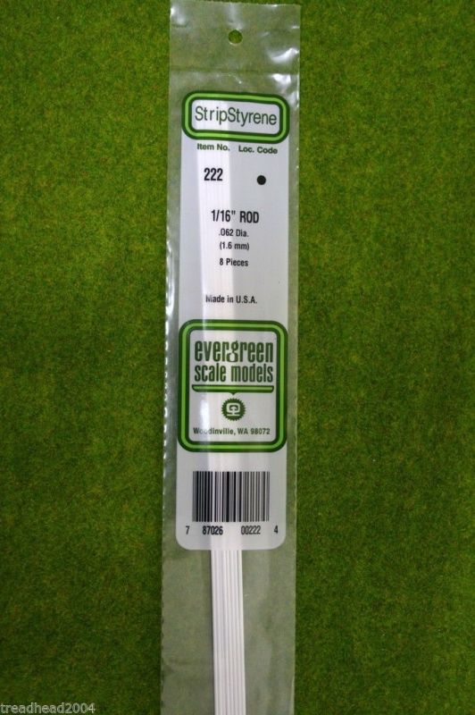 EVERGREEN STRIP STYRENE WHITE ROD 1/16" 222 ARCANE Scenery and Models